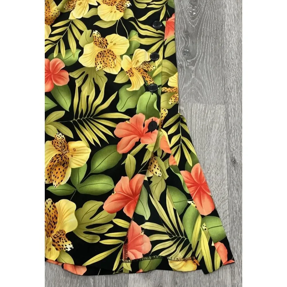 R&K Originals Tropical Floral Sleeveless Maxi Dress Side Slit with Button Sz‎ 10